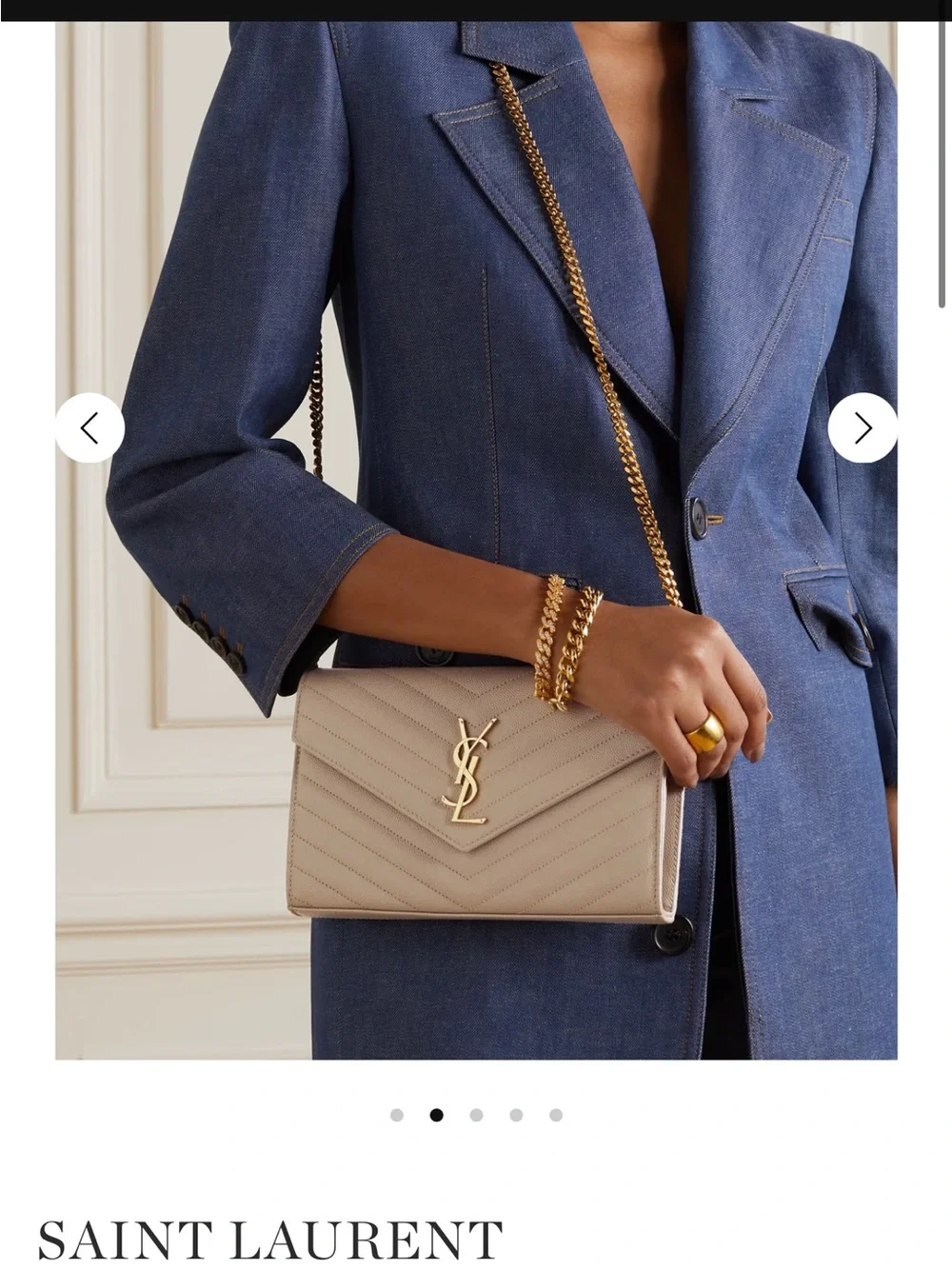 Saint Laurent Cassandre Taupe Matelassé Leather Chain Wallet